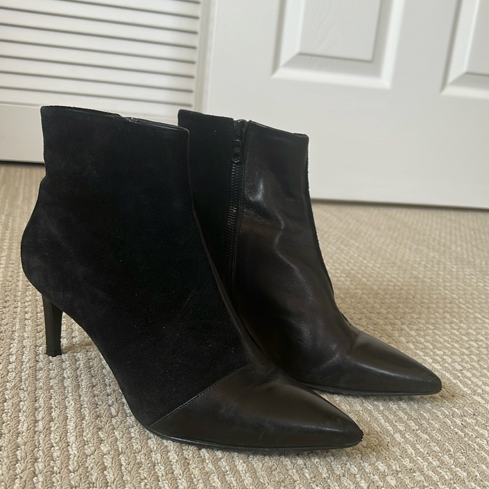 Rag & Bone 38.5 black leather and suede 3 inch side zip bootie